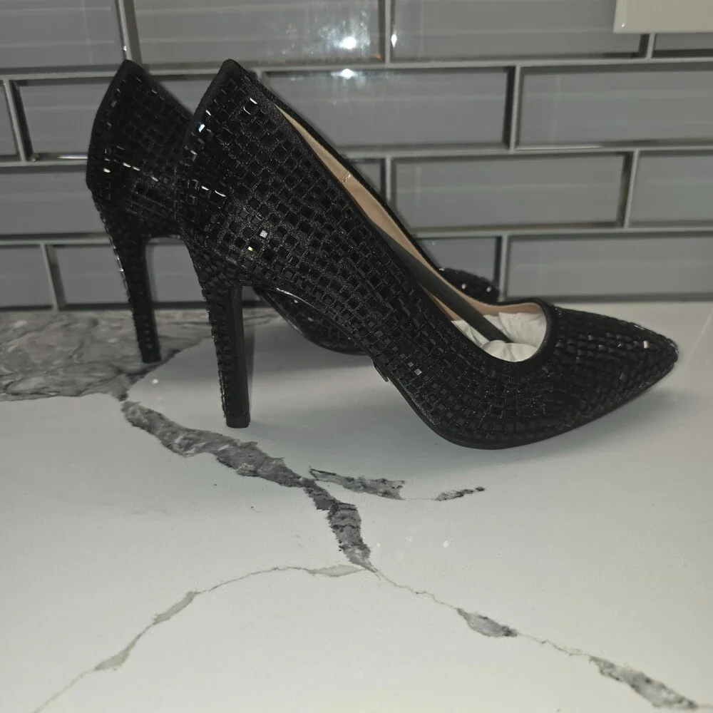 Lauren Lorraine Dazzle Shoes Womens 8.5 Black Heels Pumps Rhinestone New‎ NWB
